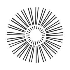 Fototapeta premium Sunbeam sun rays line art sketch engraving vector illustration. T-shirt apparel print design. Scratch board imitation. Black and white hand drawn image.