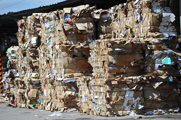 Almaty, Kazakhstan - 06.17.2016 : Large piles of garbage collected for recycling at the factory.