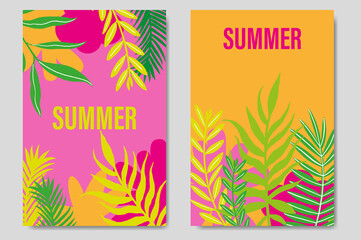 Fototapeta na wymiar Set summer cards perfect for prints, flyers, banners, invitations, special offer. Tropical background. Palm trees. Summer landscape. Summer vacation concept. Vector illustration