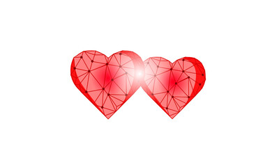Low poly 3D red hearts. Romantic love date relationship couple silhouette concept design. Support help donation emotions vector illustration
