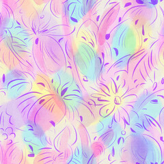Fototapeta na wymiar Seamless pattern with bright tropical flowers