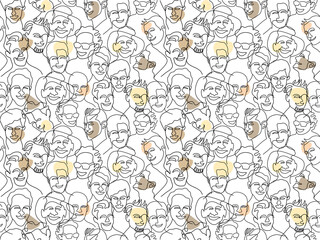 beautiful line art surreal abstract happy smile and laughing men  face decorated in seamless pattern style. conceptual of people power background