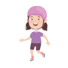 Girl kid cartoon with skates