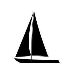 Silhouette of a sailboat in black and white on a white background.