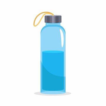 Reusable glass bottle vector flat illustration.  World Environment day and Earth day concept. Drinking water ecological bottle for beverages. 