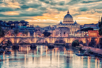 The city of Rome at sunset