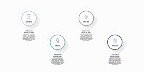Modern vector infographics with four circles. Business template with 4 steps for diagram, web, banner, presentations, flowchart, content, levels, chart, graphic, timeline