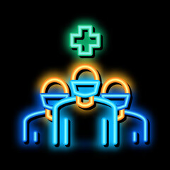 surgeon and nurses neon light sign vector. Glowing bright icon surgeon and nurses sign. transparent symbol illustration