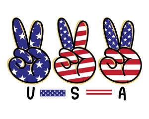 4th of July Peace Hand Gestures American Flag