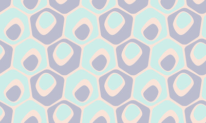 Fototapeta na wymiar Seamless pastel pattern in 60s style. Wrapping paper pattern. Template for fabric. Stylish background for cards. Blue. Geometric textile design. Fashionable color combinations. Backdrop.