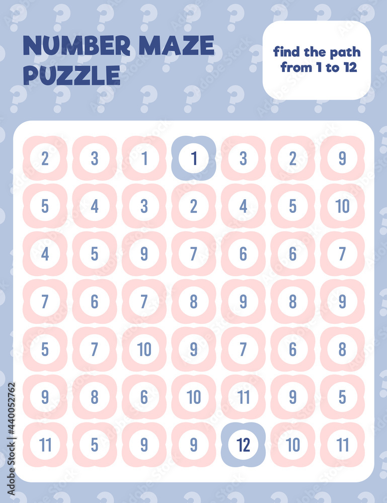 Wall mural math number maze puzzle. prinatble math worksheet page. easy colorful math worksheet practice for ki