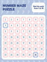 Math number maze puzzle. Prinatble math worksheet page. Easy colorful math worksheet practice for kids in preschool, elementary and middle school.
