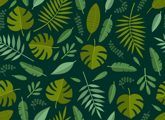 Fototapeta premium Tropical Plant and Palm Leaves Seamless Pattern. Vector