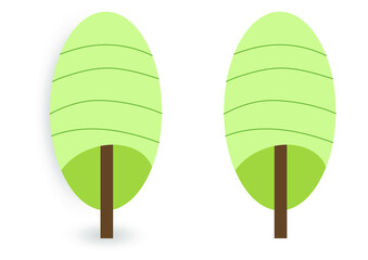 Two oval trees in a volumetric and flat style. Social media element. Lovely illustration in paper cut style.  Technology concept design. Business concept. Online communication.