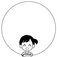 笑顔の女の子とフレームのイラスト