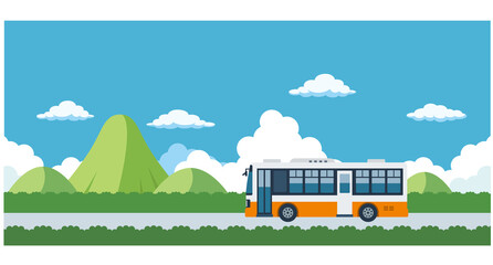 バスと山のイラスト素材
