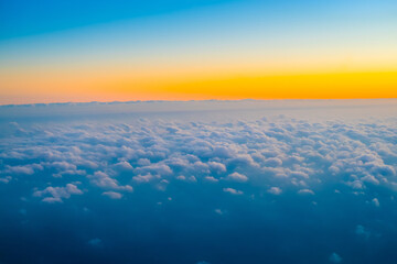 Top view from fly, aerial view of clouds and sky