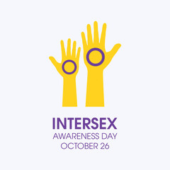 Intersex Awareness Day vector. Intersex pride flag in shape of a human hand silhouette vector. Colored raised hands up shape vector. Intersex Awareness Day Poster, October 26. Important day