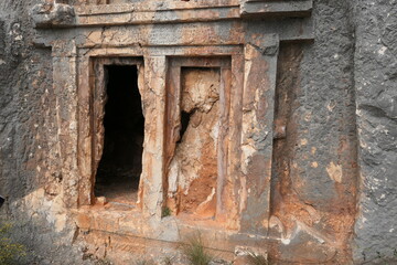 Fototapeta na wymiar Turkey - Kas - Lycian Rock Tombs - Broken Door