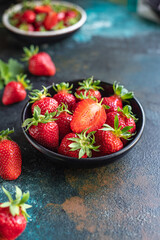 Strawberry fruit berries ripe  sweet dessert organic copy space food background rustic top view keto or paleo diet vegan or vegetarian food