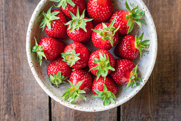 Strawberry fruit berries ripe  sweet dessert organic copy space food background rustic top view keto or paleo diet vegan or vegetarian food