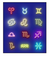 12星座のネオンスタイルのシンボルマークのイラストセット