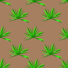 Green tropical bushes on a beige background. Seamless patterns. Natural pattern. For wallpapers, textiles and backgrounds.