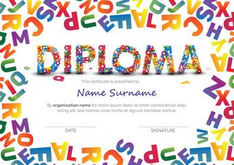 Child colorful diploma certificate template