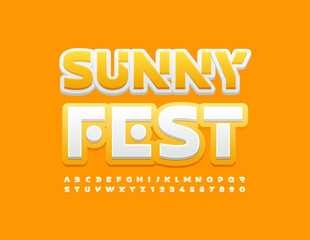 Vector event poster Sunny Fest with Alphabet Letters and Numbers set. Abstract Yellow and White Font 