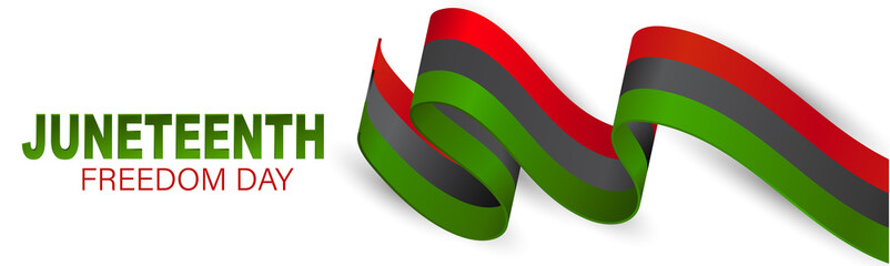 Juneteenth Freedom Day. 19 June African American Emancipation Day. Black, red, and green banner background with lettering. Vector illustration.