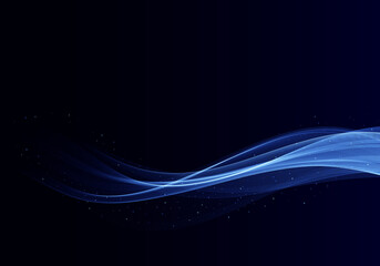 Abstract shiny color blue wave design element on dark background.