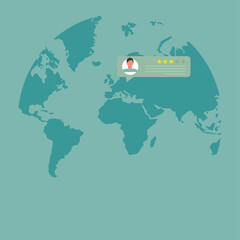 phone image with people ratings and comments, around the planet, vector illustration