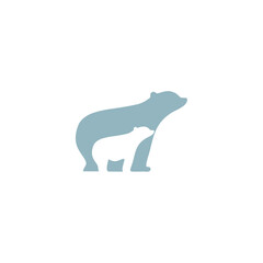 Fototapeta na wymiar Polar Bear with Baby Silhouette for Arctic Wildlife Logo Design