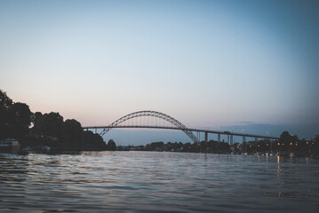 Fototapeta premium View of the Fredrikstad bridge seen from the water in Fredrikstad, Norway