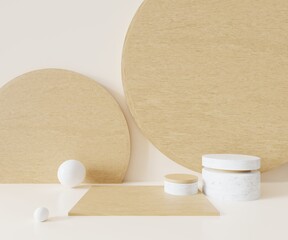 3d rendering of wood podium abstract minimal brown background pastel scene for advertising design, cosmetic ads, showcase, presentation, mock up, food, fashion, kid. Illustration. Product display