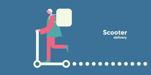 Electric scooter. Set of flat vector illustrations. City transport, simple background image. Man rides a scooter. Patterns.  Ideal for banner, poster or flyer.