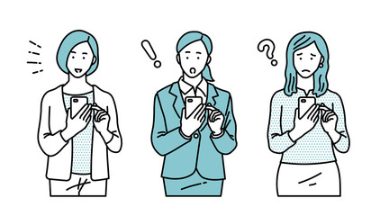 スマホを操作する若い女性ビジネスパーソンのイラスト