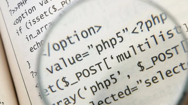 Printed Internet php Code with magnifier
