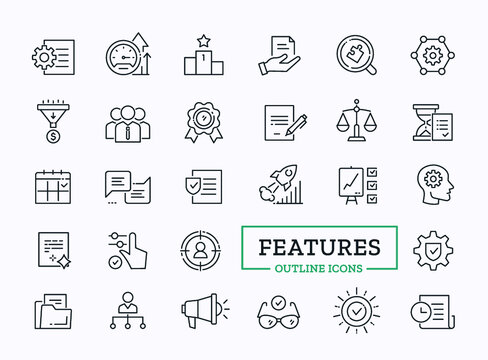 Vector business core values thin line icons. Simple signs for website. Sales funnel, document, opportunity symbol