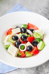 greek salad vegetable, olive, tomato, cucumber, olive oil popular dish on the table meal snack copy space food background rustic top view keto or paleo diet vegetarian food