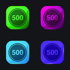 500 In A Black Circle With An Outline four color glass button icon