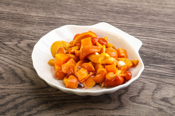 Marinated pickled honey mushrooms in the bowl
