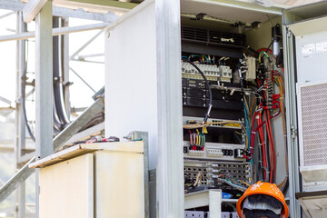 close up electrical control cabinet, signal circuit, mobile network The bottom of the mobile...