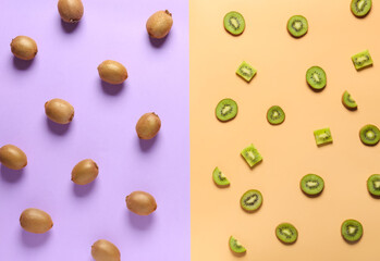 Tasty ripe kiwi on color background