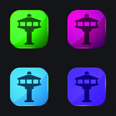 Airport Tower four color glass button icon