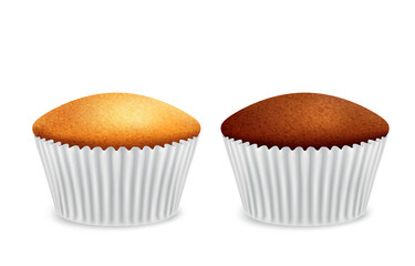 Two muffins in paper cup on white background. Vector icon