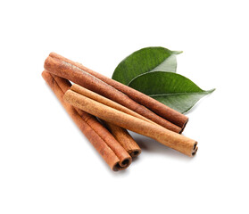 Cinnamon sticks on white background