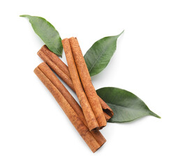 Cinnamon sticks on white background