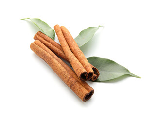 Cinnamon sticks on white background