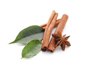 Cinnamon sticks on white background